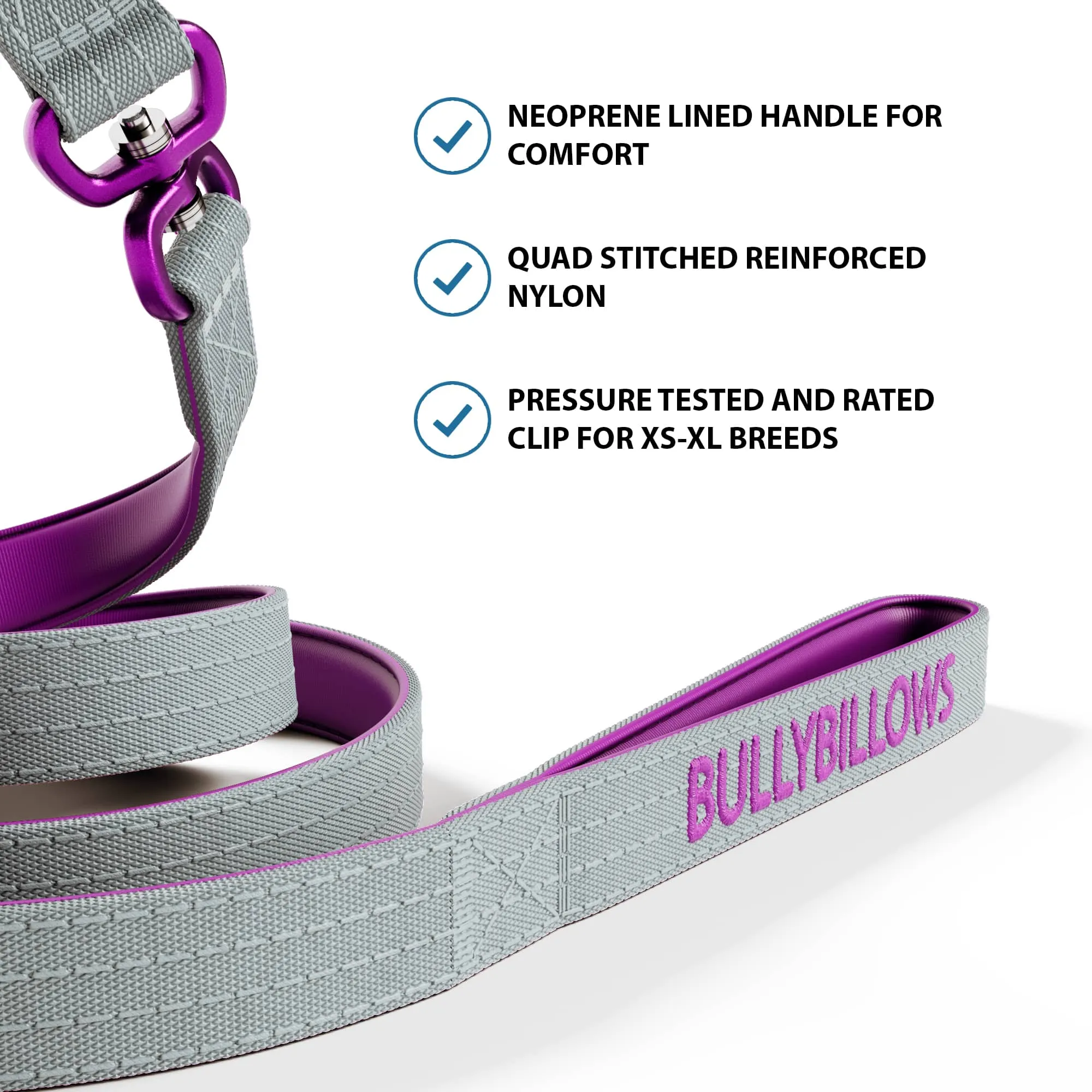 1.4m Lighter Swivel Combat Lead | Anti-Tangle & Secure Clip - Purple x Metal Grey