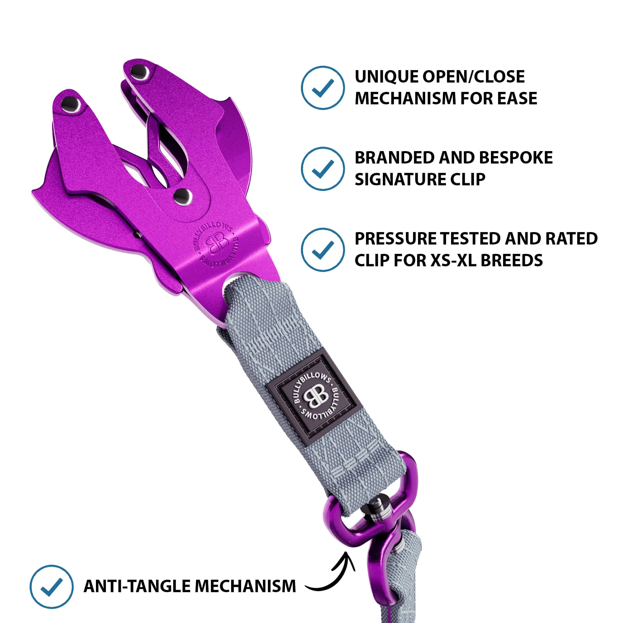 1.4m Lighter Swivel Combat Lead | Anti-Tangle & Secure Clip - Purple x Metal Grey