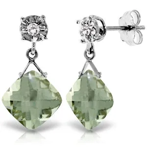 17.56 Carat 14K Solid White Gold Secure Soul Green Amethyst Diamond Earrings