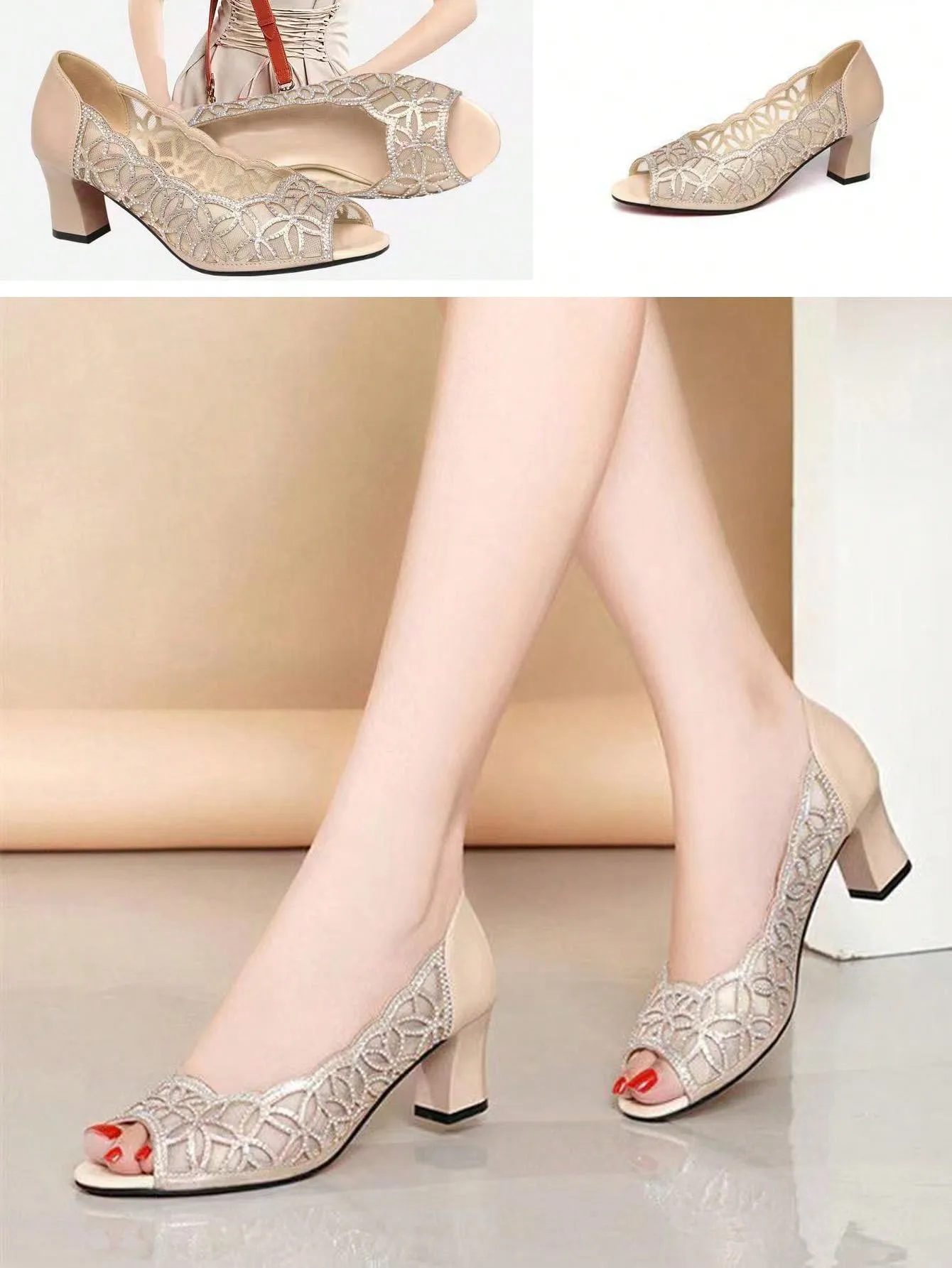 2024 Summer Glam: Rhinestone Peep Toe High Heel Sandals for Fashionable Moms