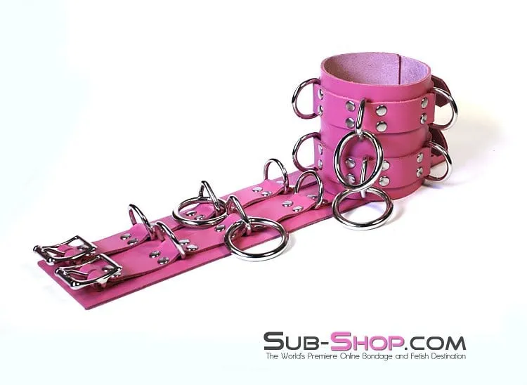 2290A      Controlled Hot Pink Leather Bondage Ankle Cuffs