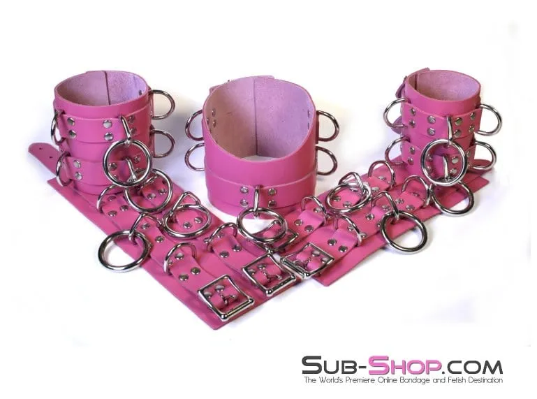 2290A      Controlled Hot Pink Leather Bondage Ankle Cuffs