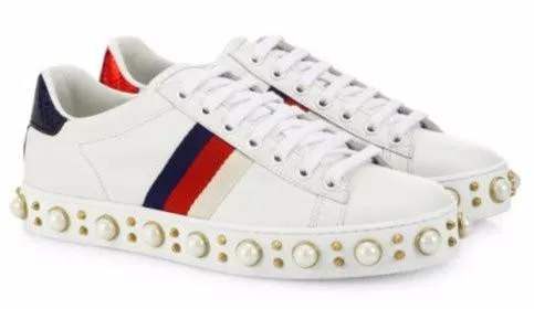 Ace Faux Pearl Studded Leather Low-Top Sneakers