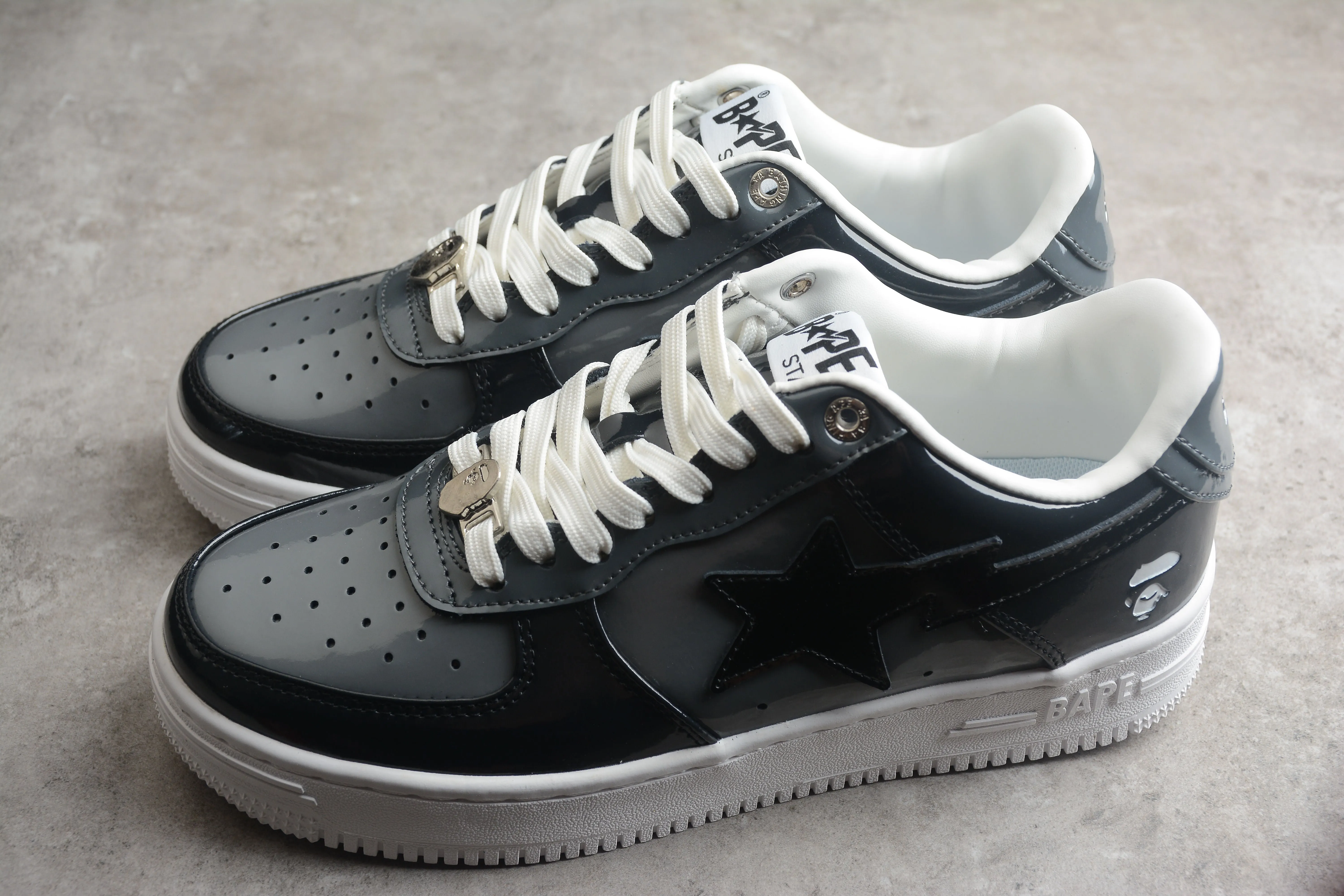 BAPE STA Black Patent Leather Low-Top Sneakers