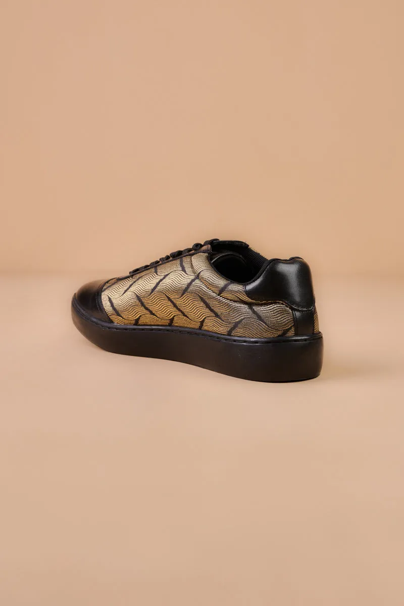 Black Jacquard Sneakers With Brocade Detailing