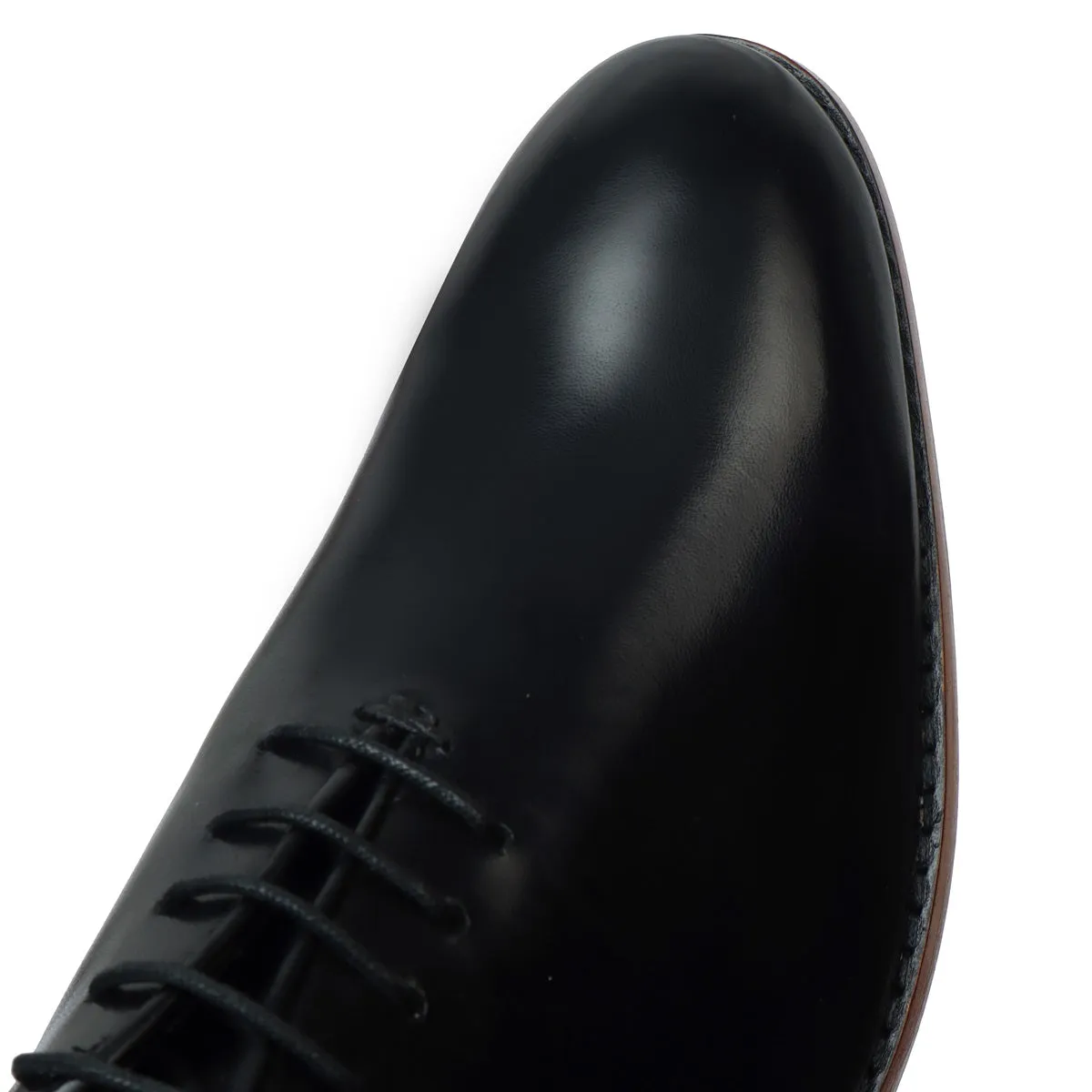 Black Whole Cut/One-Piece Oxford Leather Lace-Up Shoes For Men By Brune & Bareskin