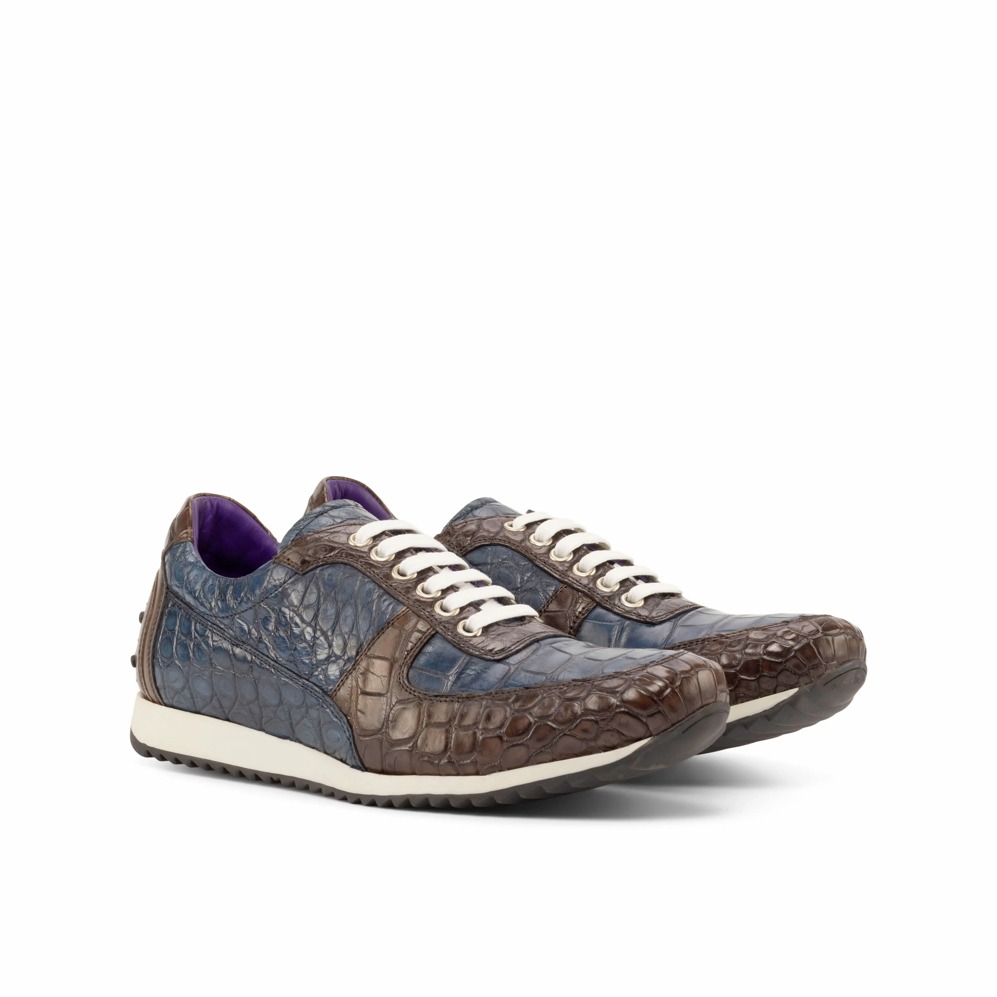 Brown & Navy Alligator Trainer Sneakers