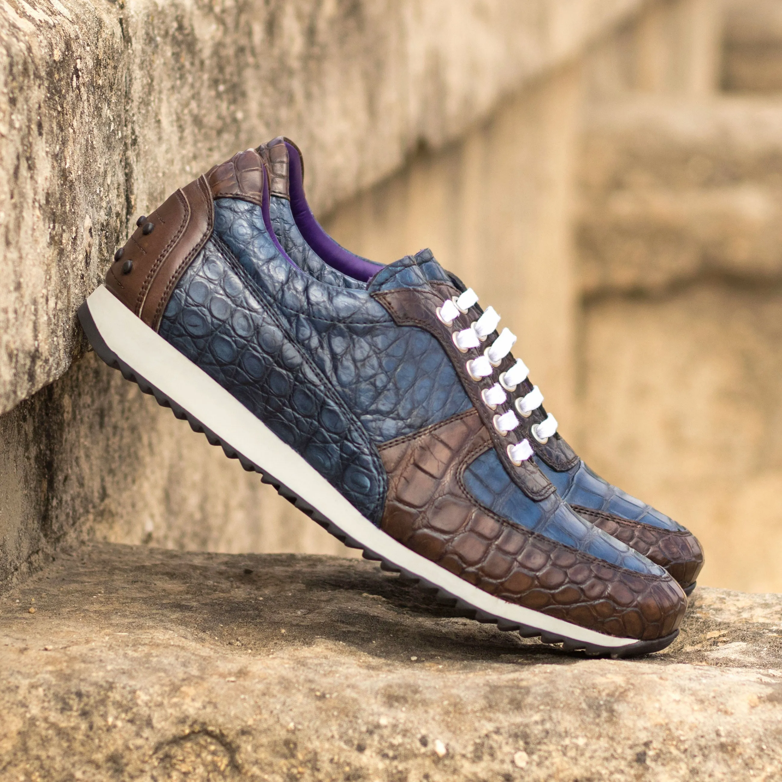 Brown & Navy Alligator Trainer Sneakers