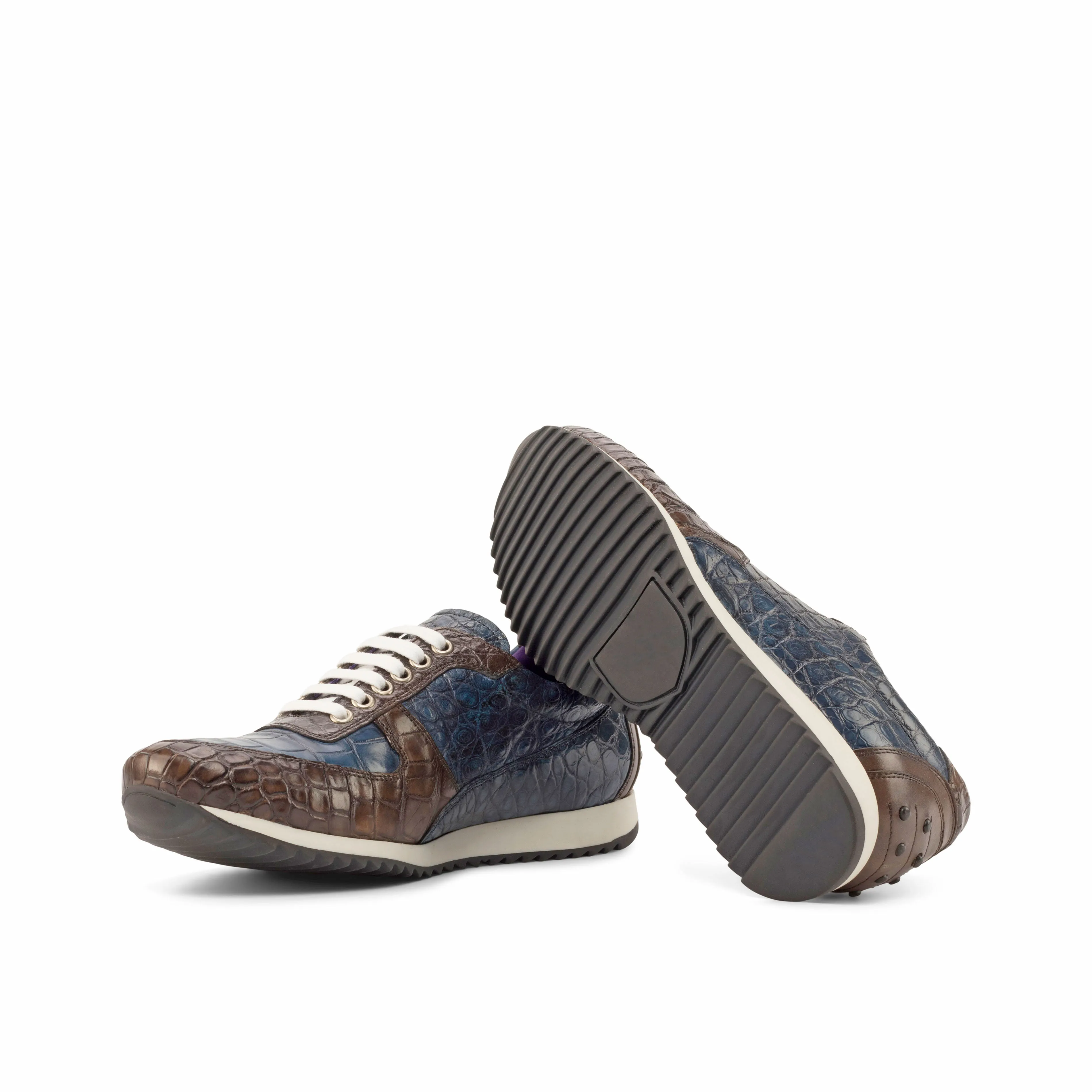 Brown & Navy Alligator Trainer Sneakers