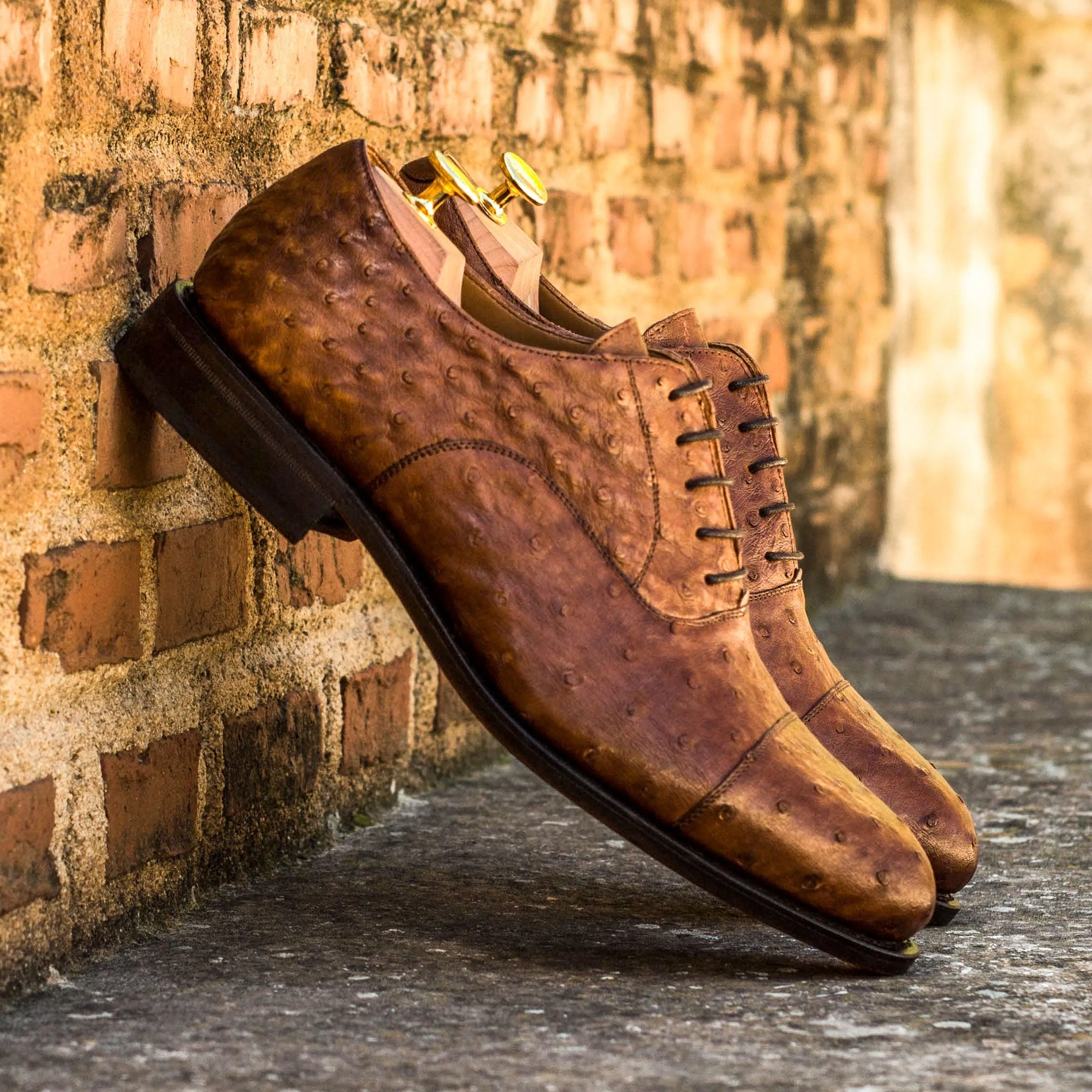 Brown Ostrich Oxford Shoes