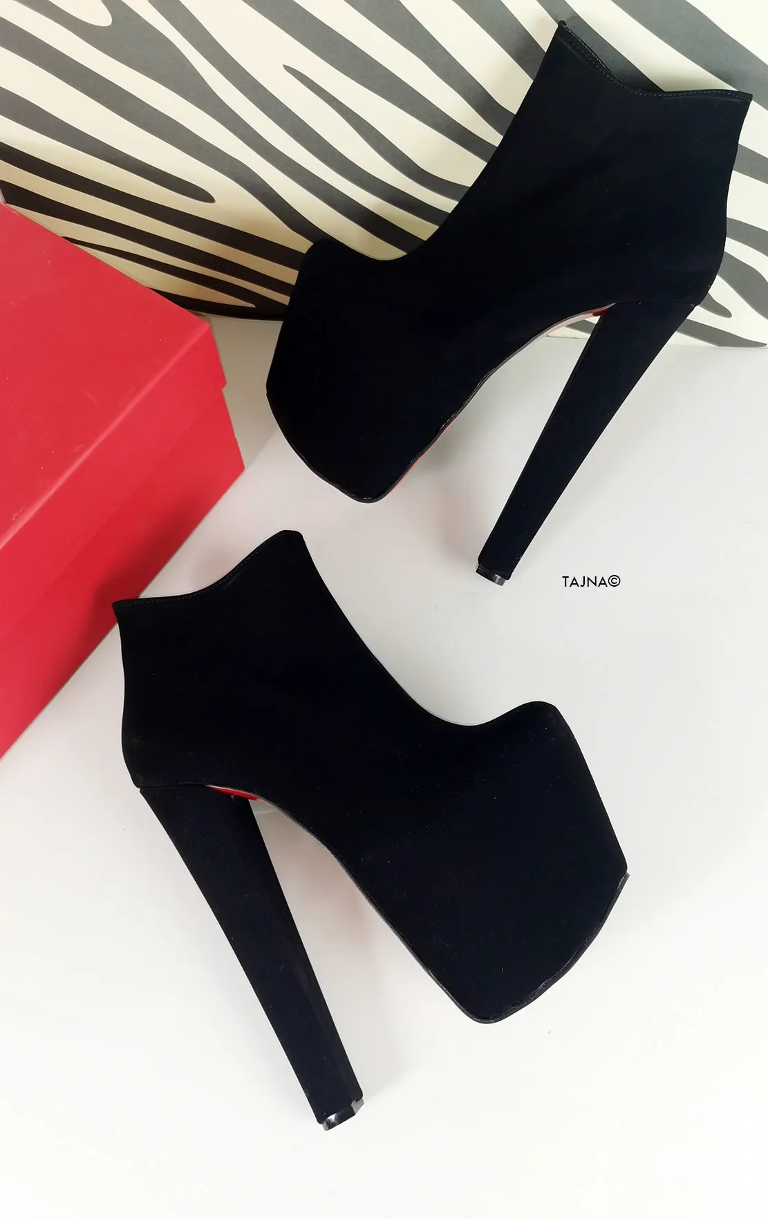 Chunky Heel Black Suede Ankle Booties