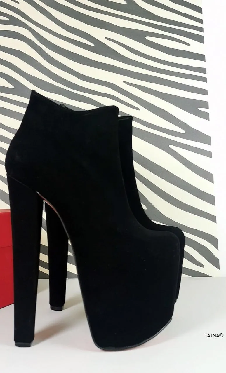 Chunky Heel Black Suede Ankle Booties