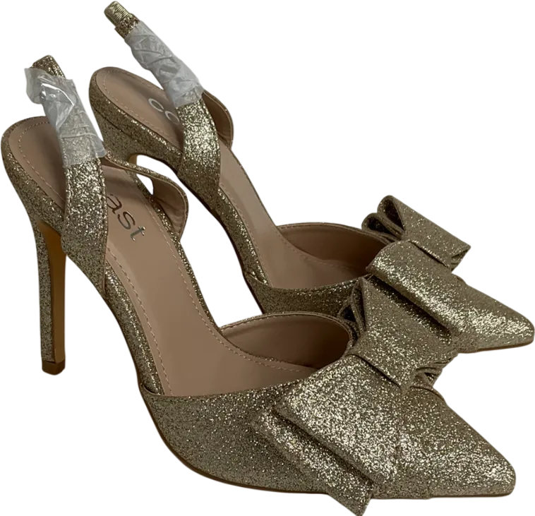 Coast Metallic Tamara Glitter Bow Sling Back Stiletto Court Shoes UK 4 EU 37 👠