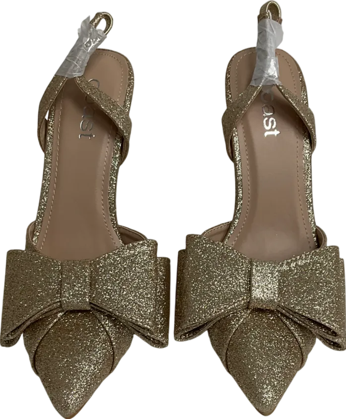 Coast Metallic Tamara Glitter Bow Sling Back Stiletto Court Shoes UK 4 EU 37 👠