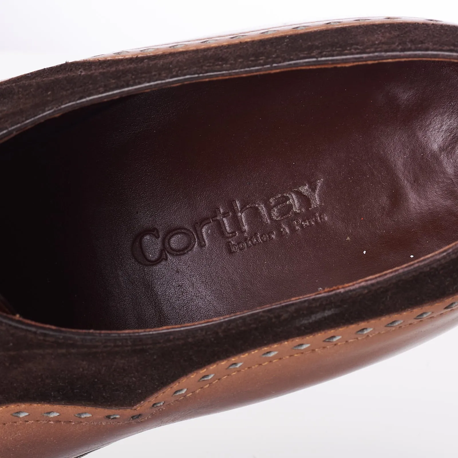 CORTHAY Paris "Wilfrid" Ebony Brown Suede Calf Leather 5 Eyelet Oxford Shoes Size 7.5