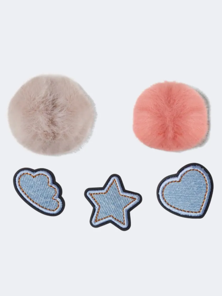 Crocs Denim And Pink Puff 5 Pack Unisex Lifestyle Pins Blue/Pink