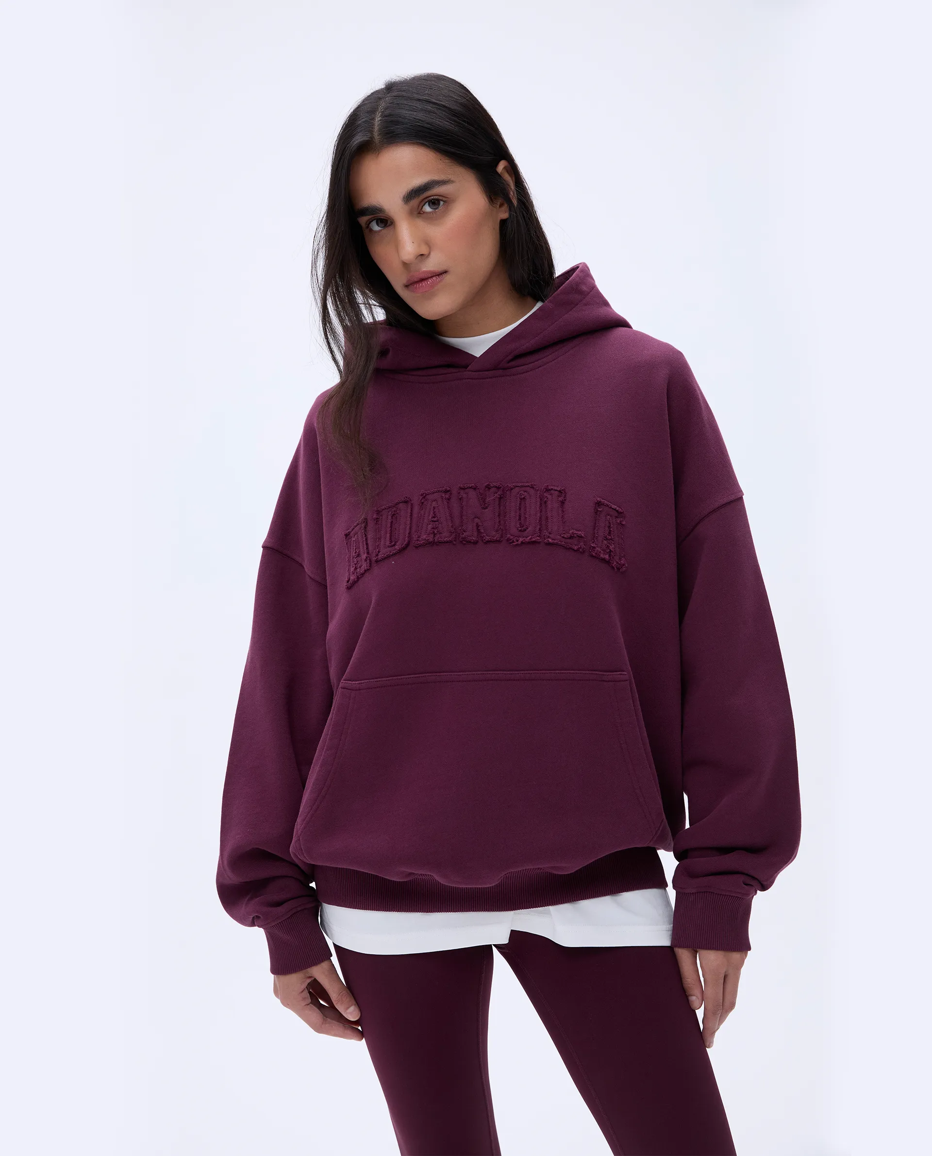 Distressed Varsity Oversized Hoodie- Dark Cherry