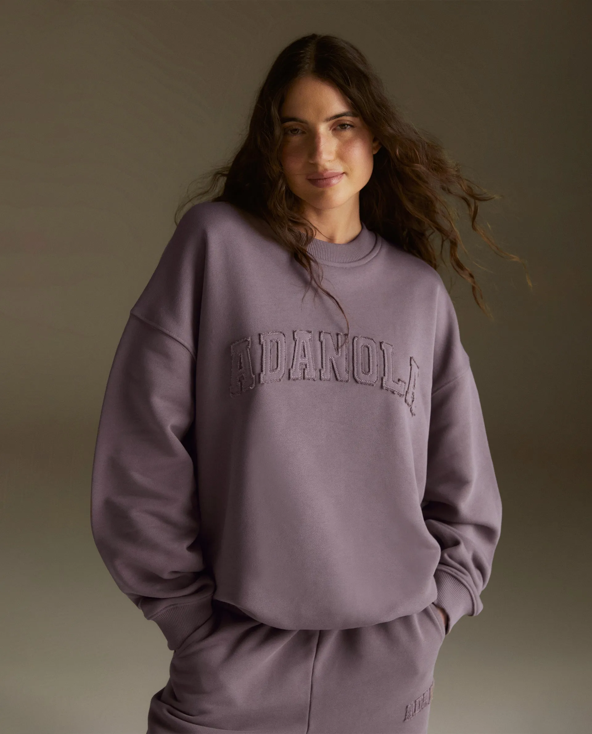 Distressed Varsity Oversized Sweatshirt - Mauve Purple