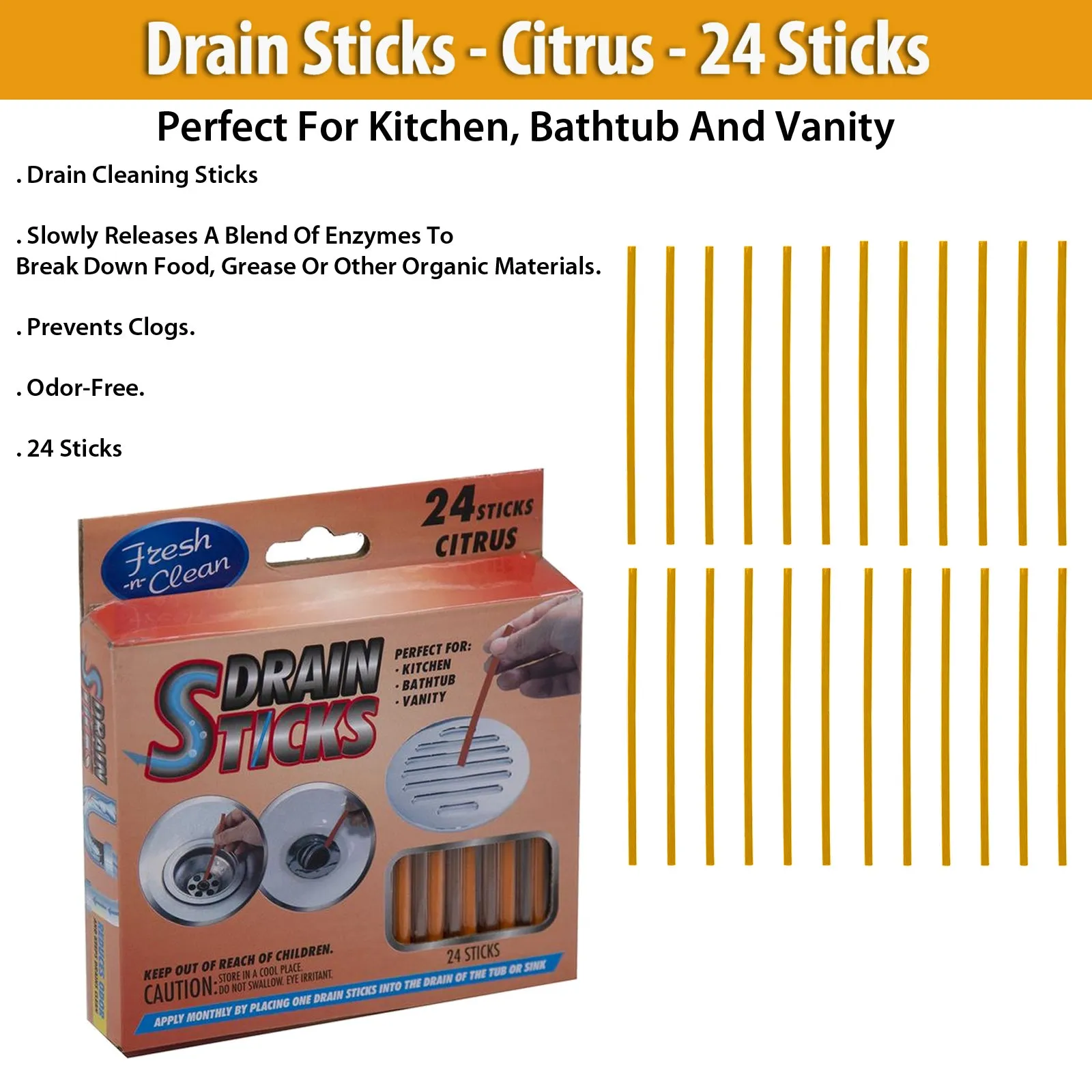 Drain Sticks - Citrus - 24 Sticks