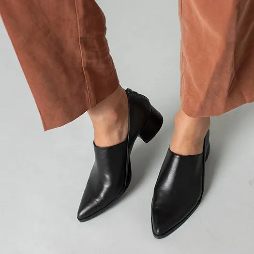 Envelope- Black Leather Heel Shoe