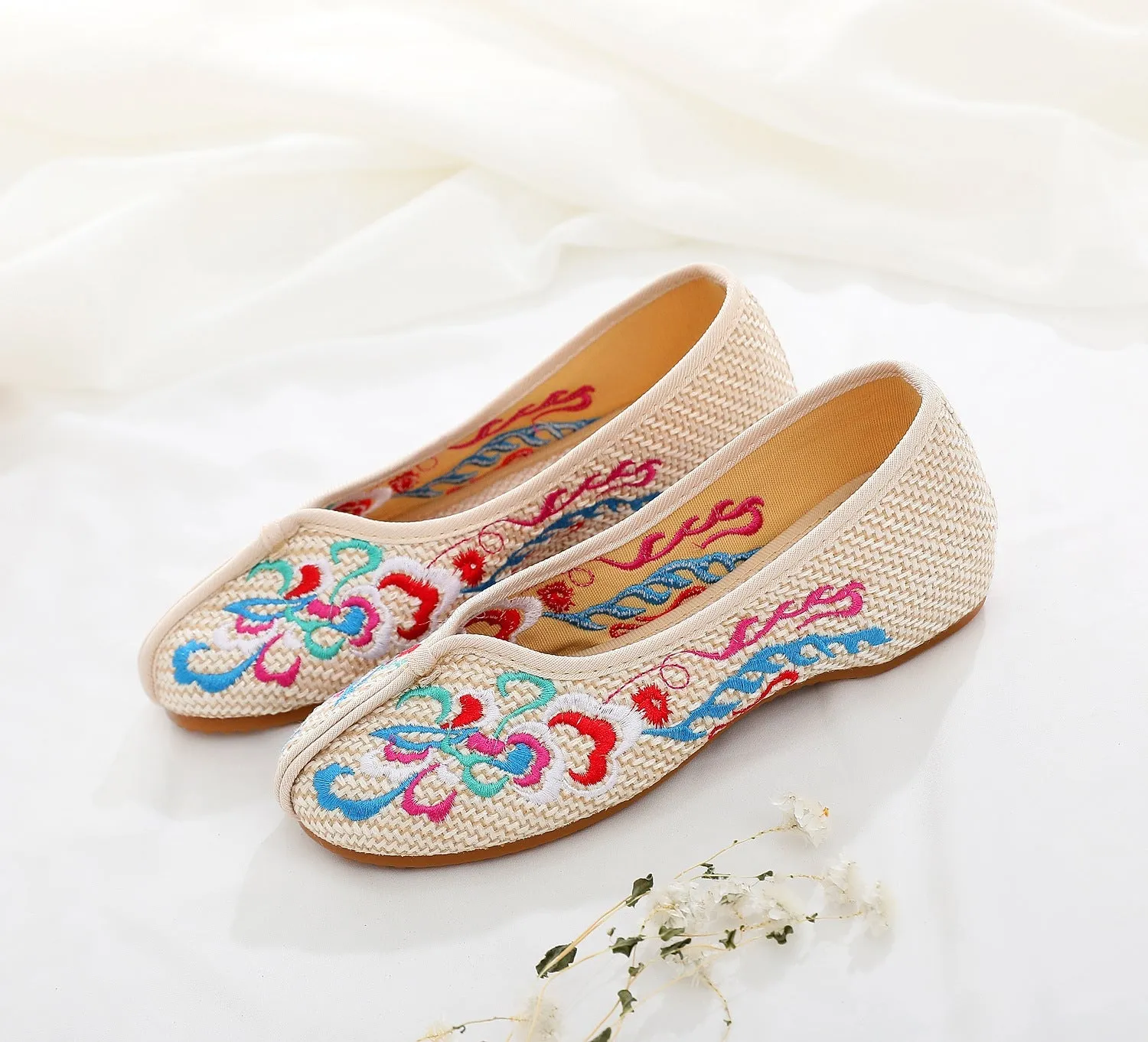 Ethnic Style Embroidered Pumps Linen Height Canvas Shoes