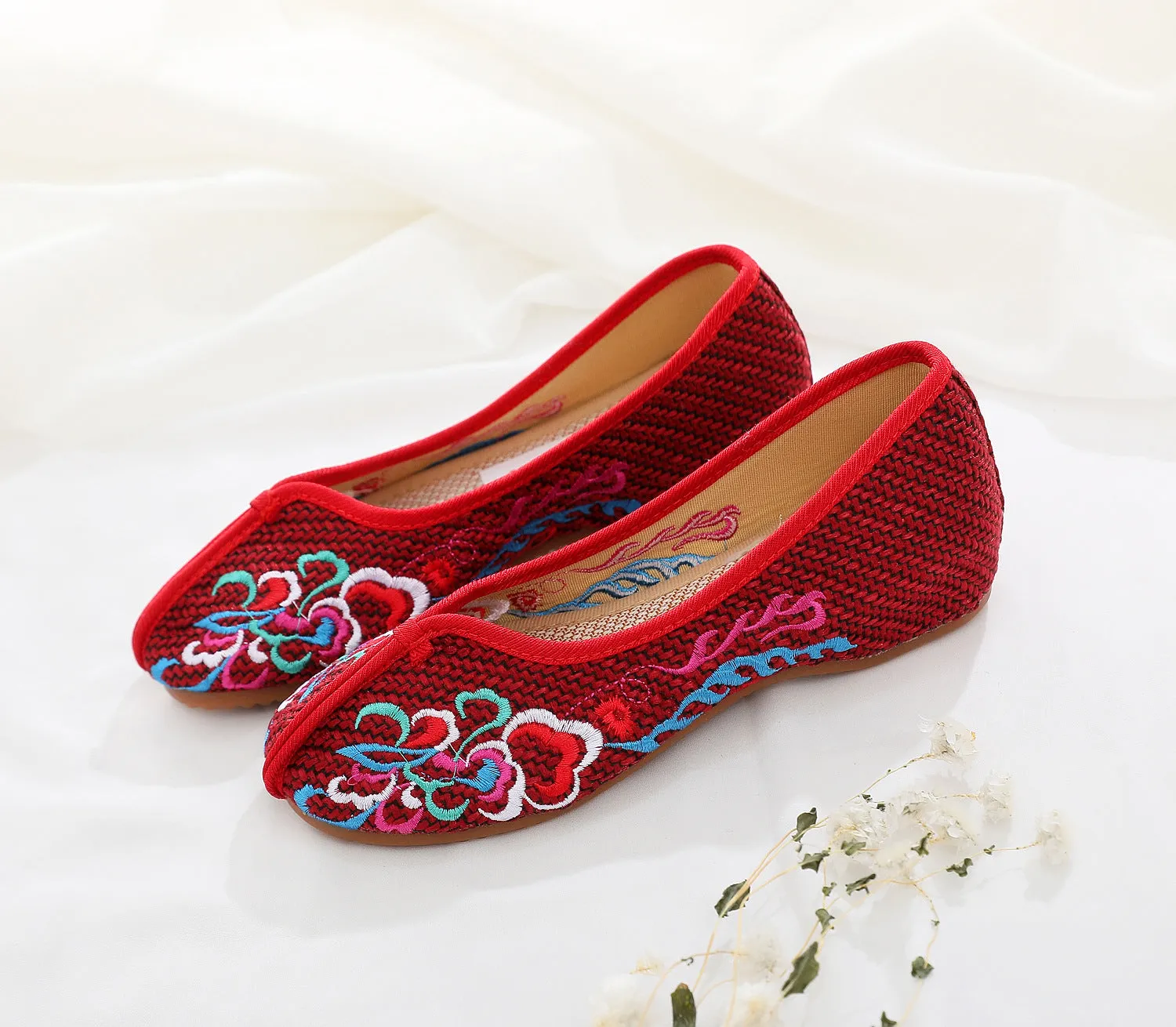 Ethnic Style Embroidered Pumps Linen Height Canvas Shoes