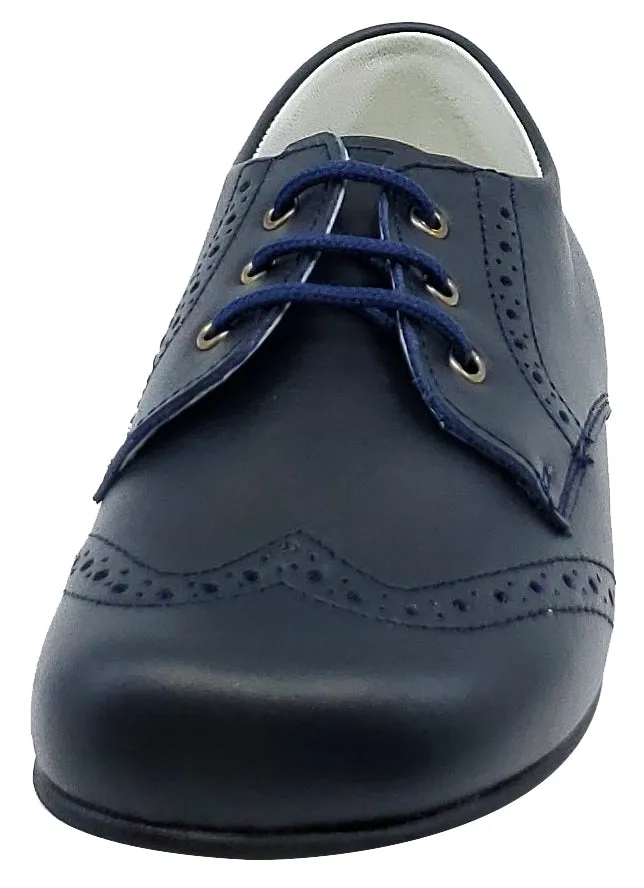 Gepetto's Boy's Blucher Wingtip Leather Navy Dress Shoe