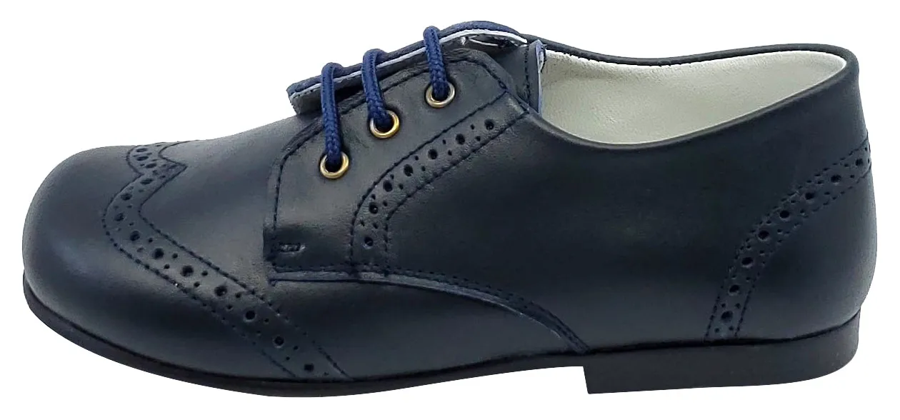 Gepetto's Boy's Blucher Wingtip Leather Navy Dress Shoe