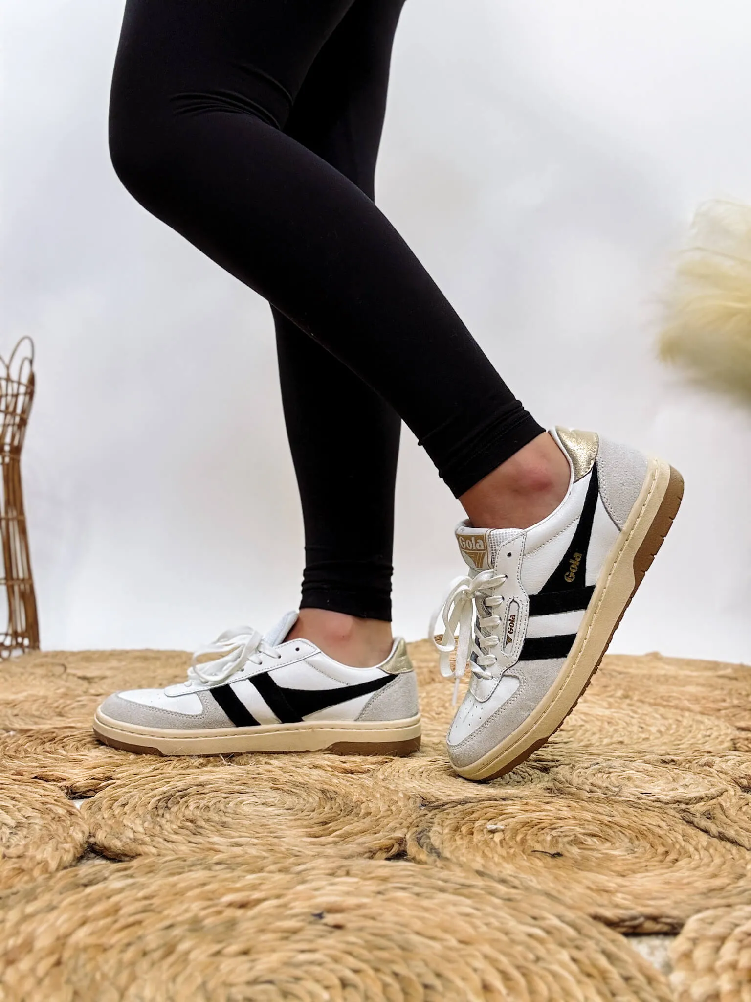 Gola Women's Hawk Sneakers in White/Black/Gold