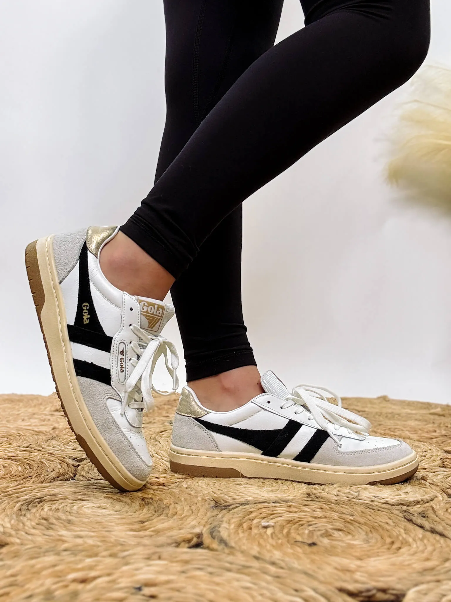 Gola Women's Hawk Sneakers in White/Black/Gold