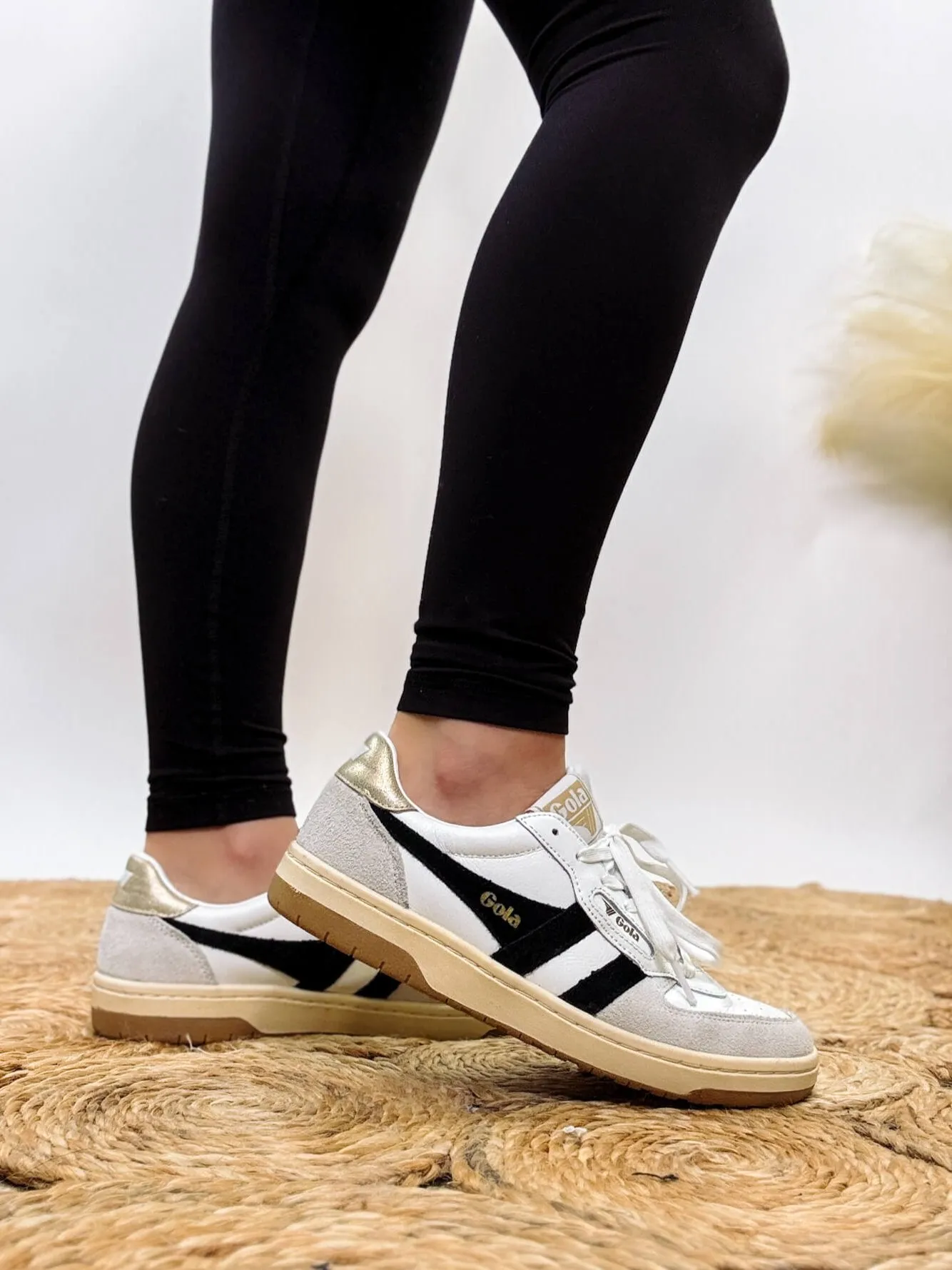 Gola Women's Hawk Sneakers in White/Black/Gold