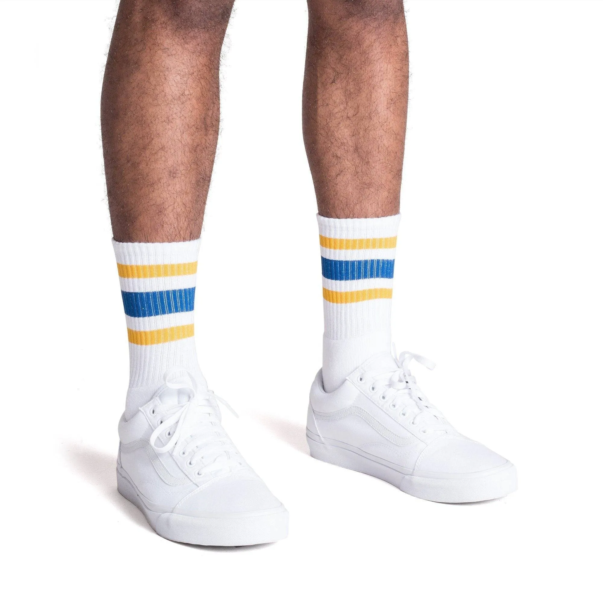 Gold and Blue Striped Socks | White