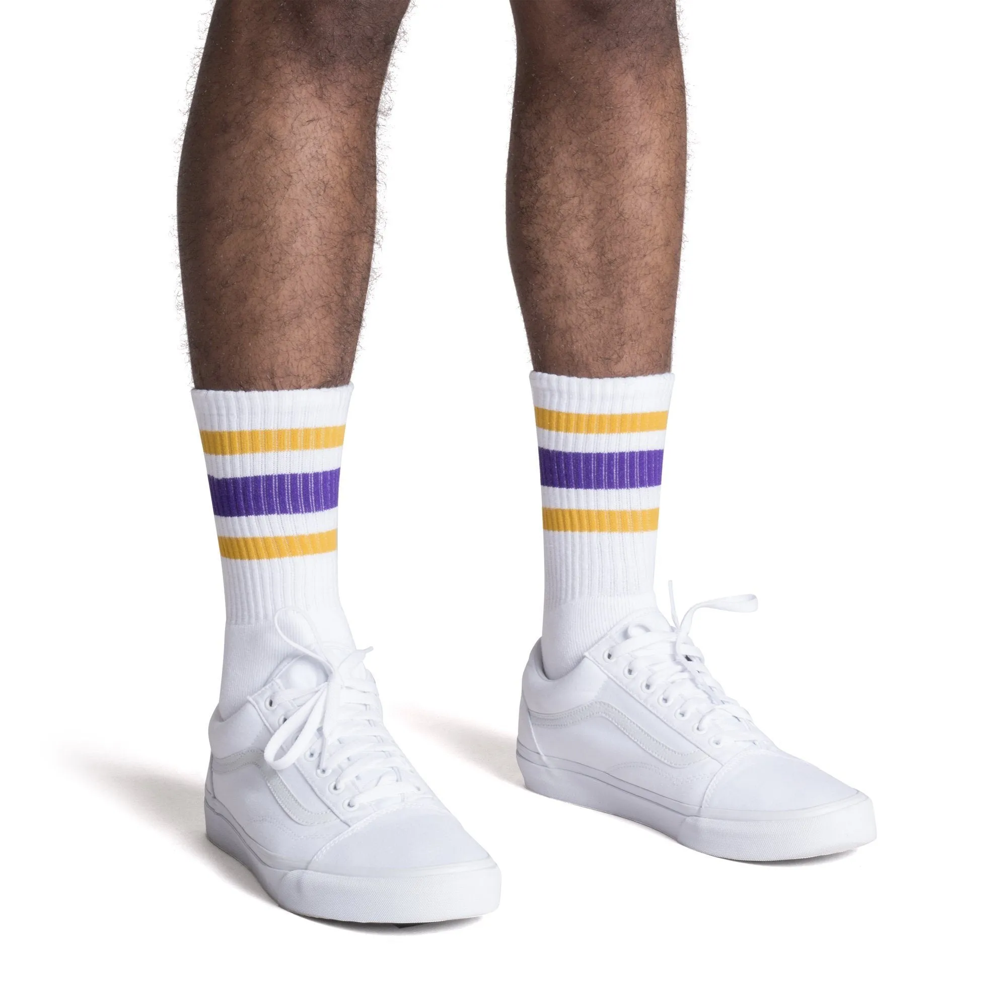 Gold and Purple Striped Socks | White