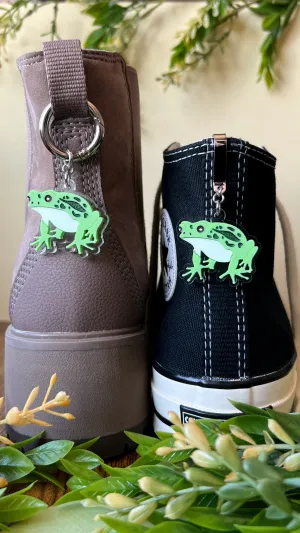 Green Frog Shoe Accessory | Pull Loop Boot Charm, Shoe Charm, High Top Sneaker or Boot Clip, Acrylic Shoe Keychain