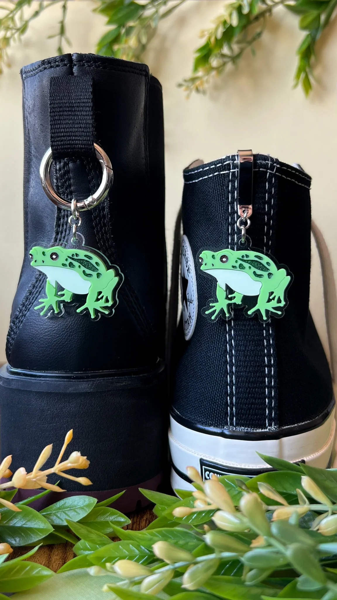 Green Frog Shoe Accessory | Pull Loop Boot Charm, Shoe Charm, High Top Sneaker or Boot Clip, Acrylic Shoe Keychain