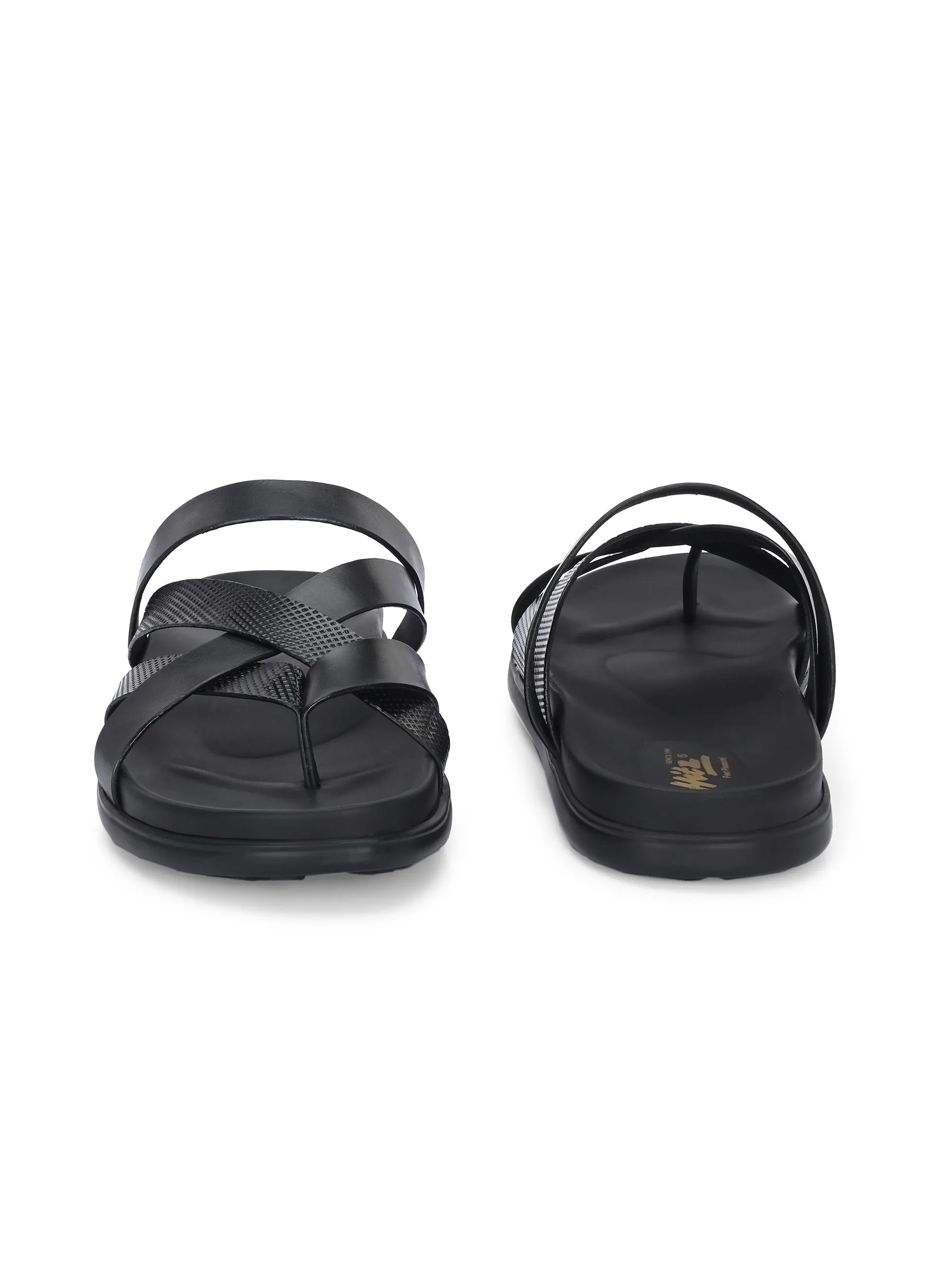 HITZ Men's Black Leather Casual Daily Wear Slippers