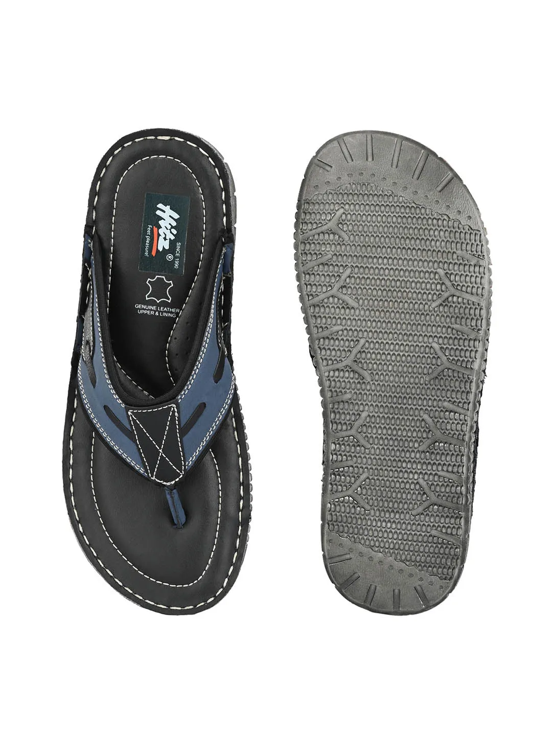 Hitz Men's Blue Synthetic Open Toe Casual Slippers