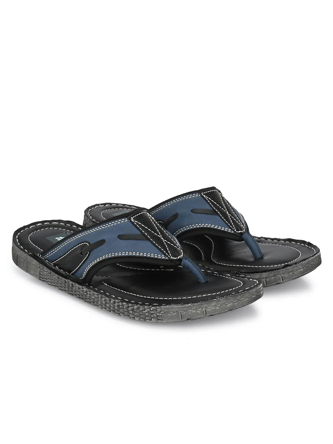 Hitz Men's Blue Synthetic Open Toe Casual Slippers