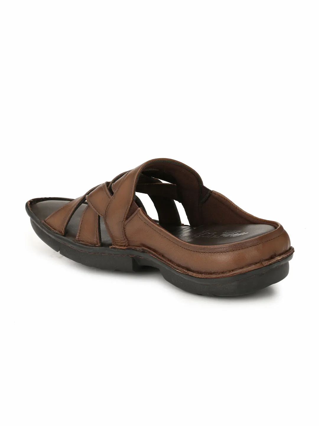 Hitz Men's Tan Leather Comfort Slippers