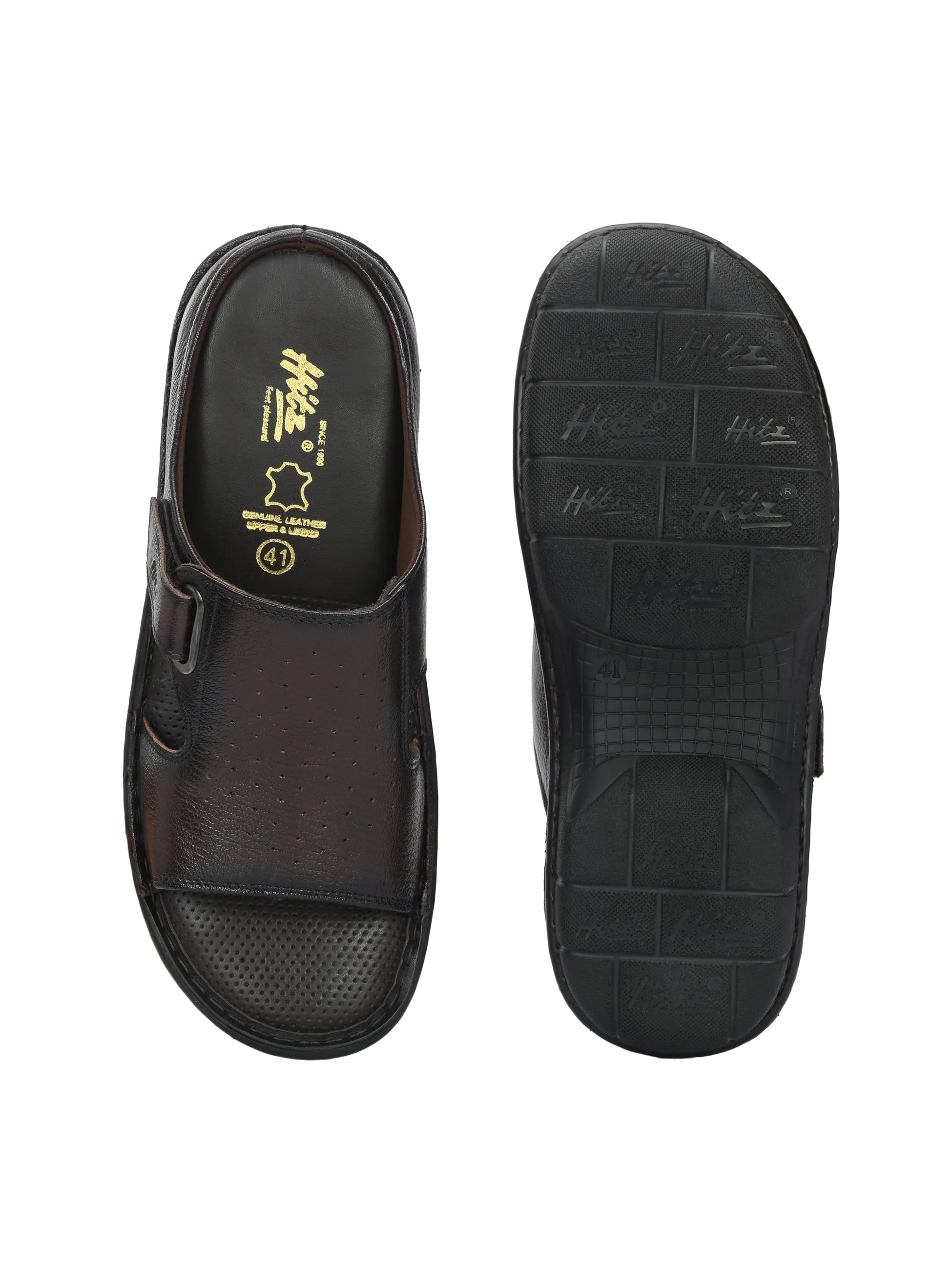 Hitz Men's Totone Leather Casual Velcro Sandals