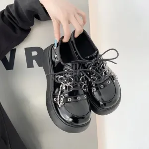 Hnzxzm Platform Shoes Lolita Shoes Mary Janes Women's Shoes Chain Uniform Jk Student  Women Girl Round Toe Lolita Vintage Oxford