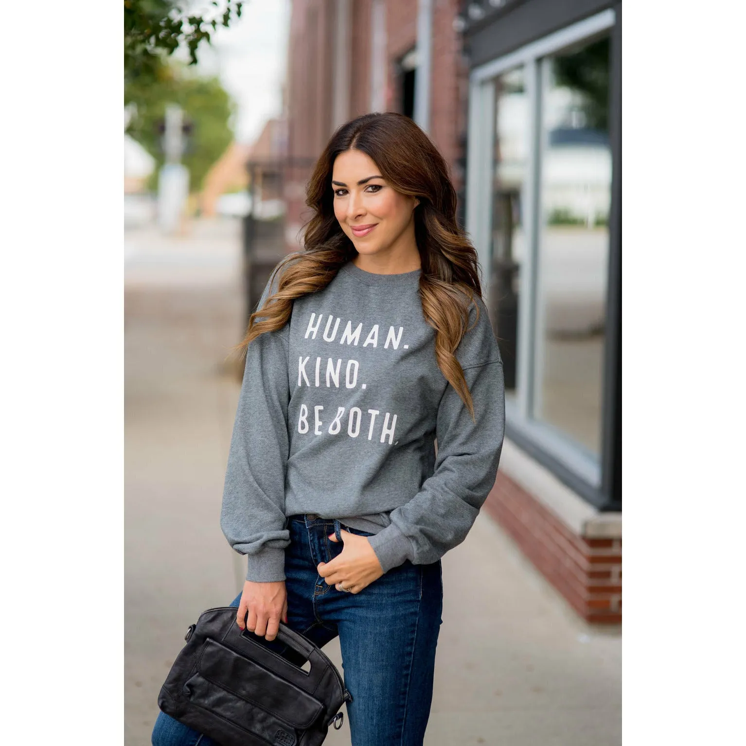 Human. Kind. Be Both. Graphic Crewneck