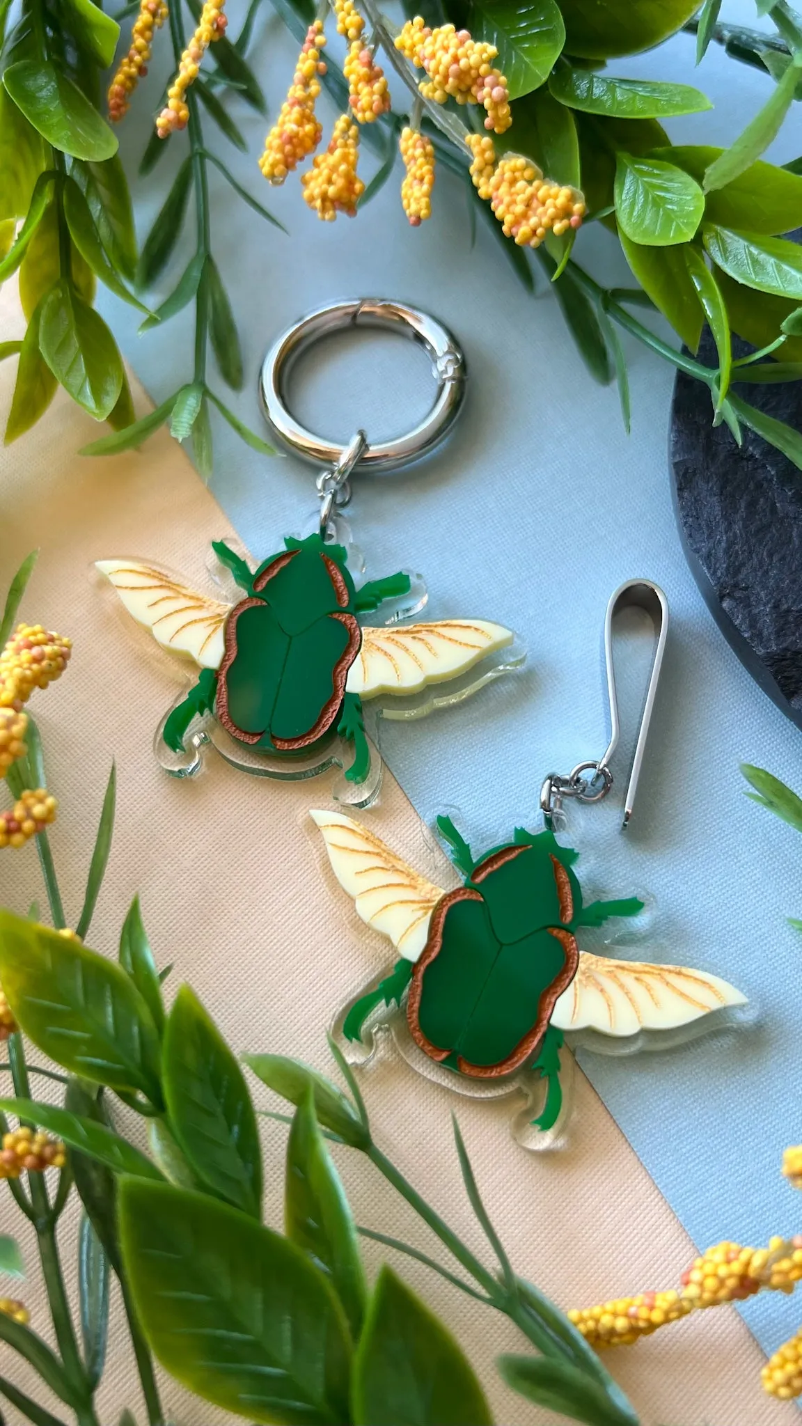 June Bug Green Beetle Shoe Accessory | Pull Loop Boot Charm, Shoe Charm, High Top Sneaker or Boot Clip, Acrylic Shoe Keychain