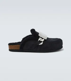 JW Anderson Suede Mules with Metal Chain, Black