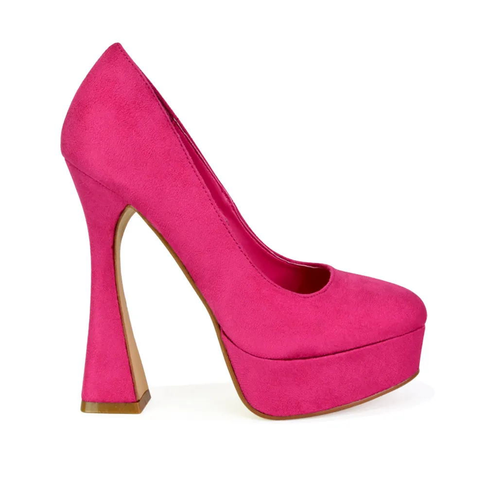 Karlie Flared Curved Stiletto Platform High Heel Court Shoes in Fuchsia