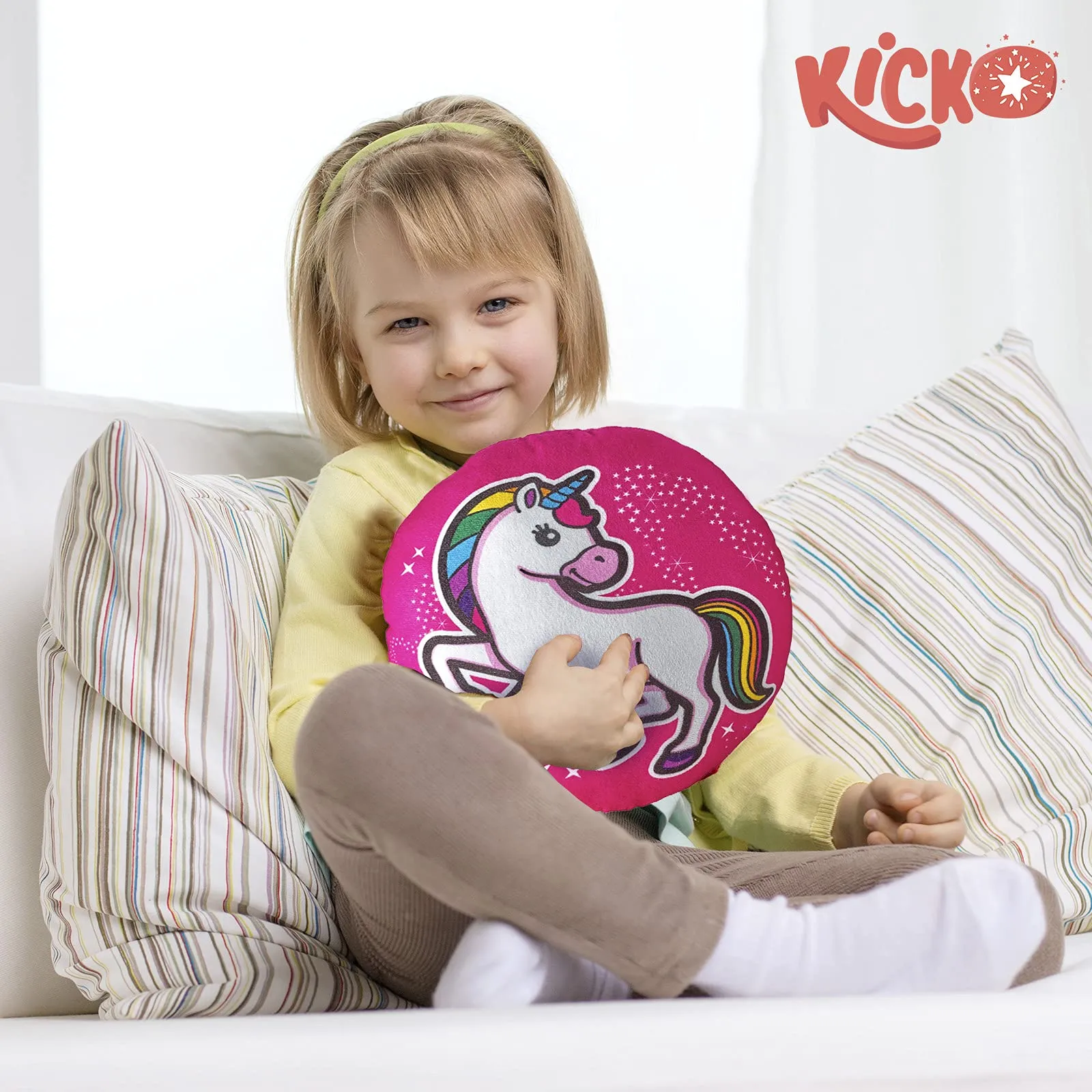 Kicko Unicorn Pillow - 12 Inch Diameter Plush Pillow  Soft Plush Stuffed Pillow  Kids