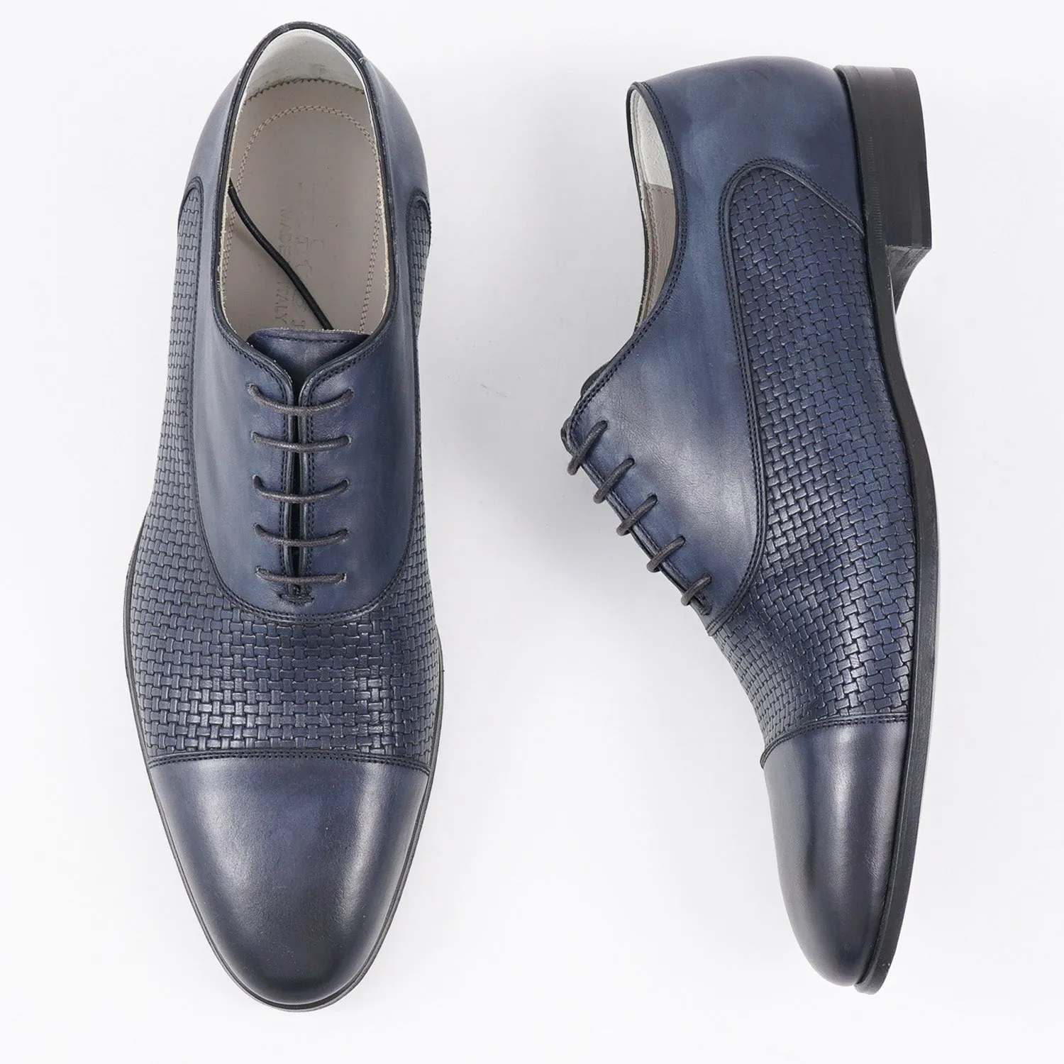 Kiton Navy Blue Woven Leather Oxford