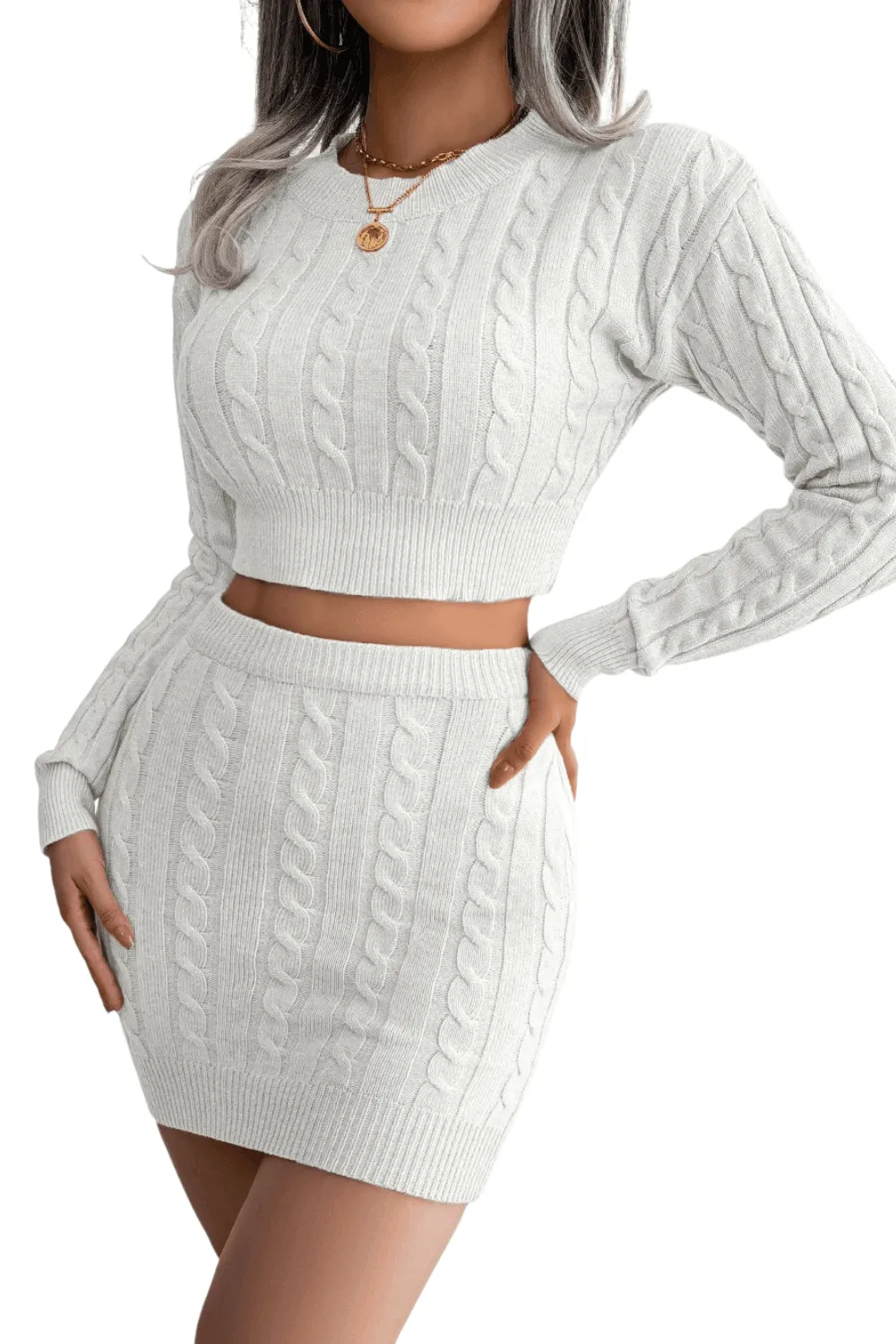 Knitted Sweater   Skirt 2Pcs Set for Women