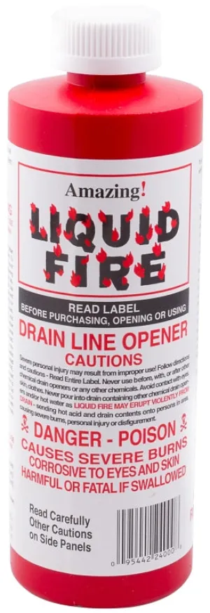 Liquid Fire LF-P-24 Drain Opener, Liquid, Dark Amber, Slight Pungent, 16 oz Bottle :EA: QUANTITY: 24