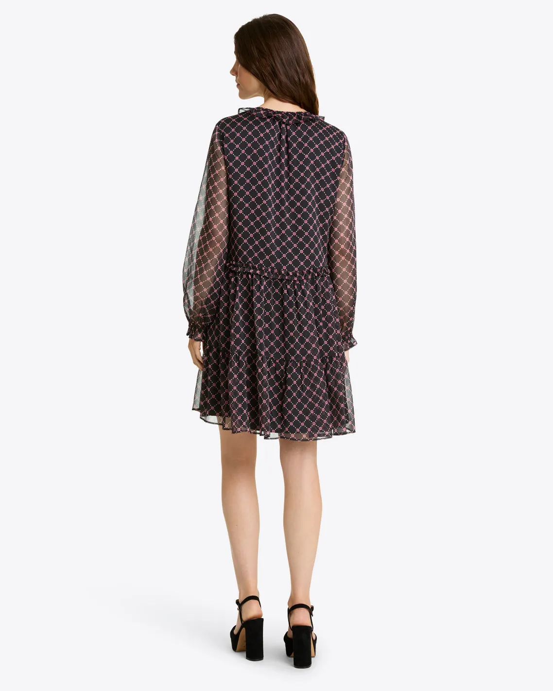 Lorrie Long-Sleeve Dress in Crinkle Chiffon